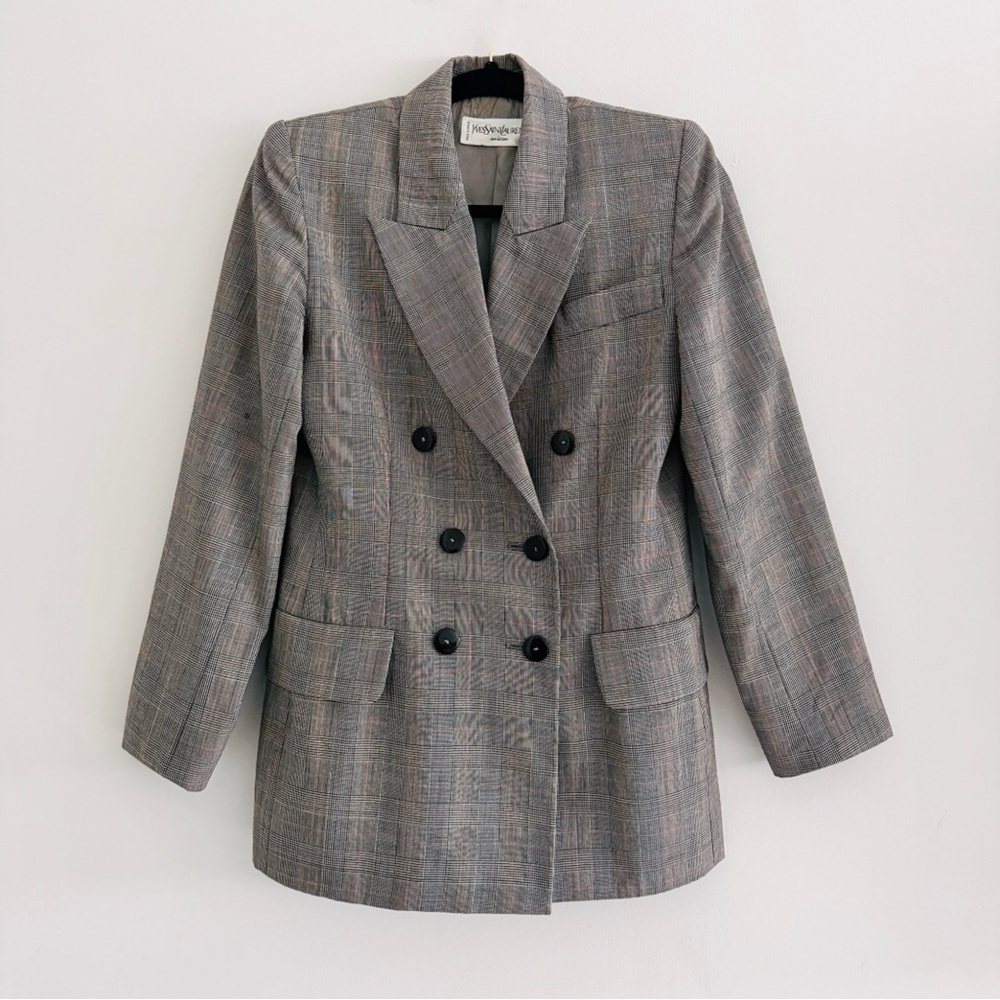 Yves Saint Laurent vintage blazer double breasted chic classic grey wool 4 FR 38